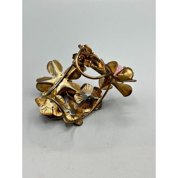 Floral Cuff Bracelet Crackled Glass Rhinestones & Enamels Statement Bracelet - Picture 8 of 12